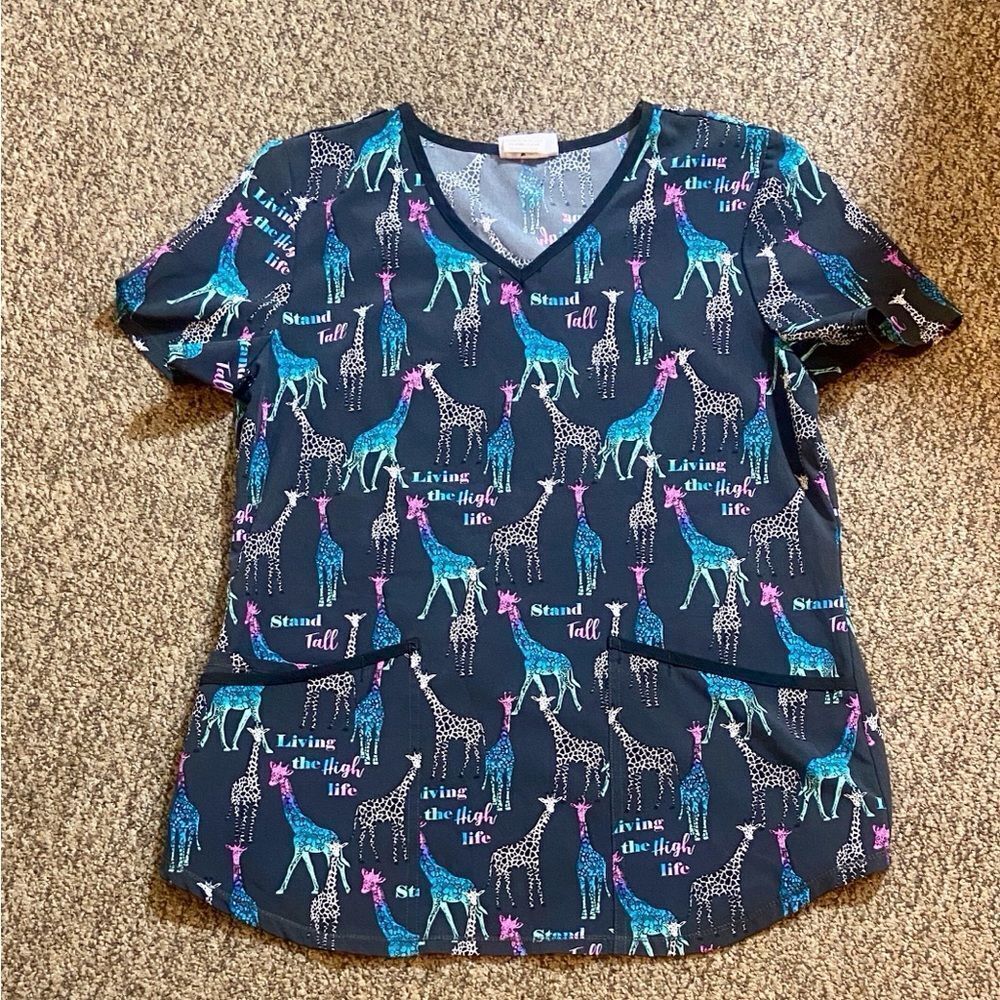 Scrubstar Vibrant Blue and Black Patterned Top Unisex Size S
